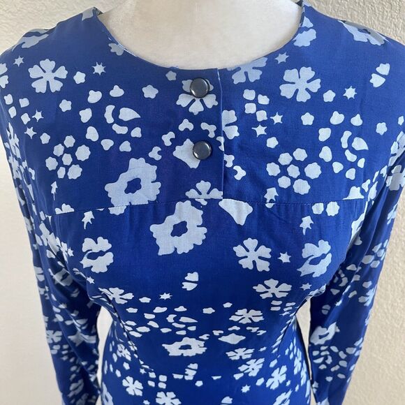 Batik Keris Dress Sz Medium Kaftan Royal Blue Floral Print Tie Waist Wax Process - Picture 4 of 15